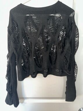 Black Distressed Knit Women's Sweater